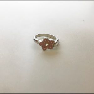 Forever 21 Pink Coral Flower Pearl Silver Ring